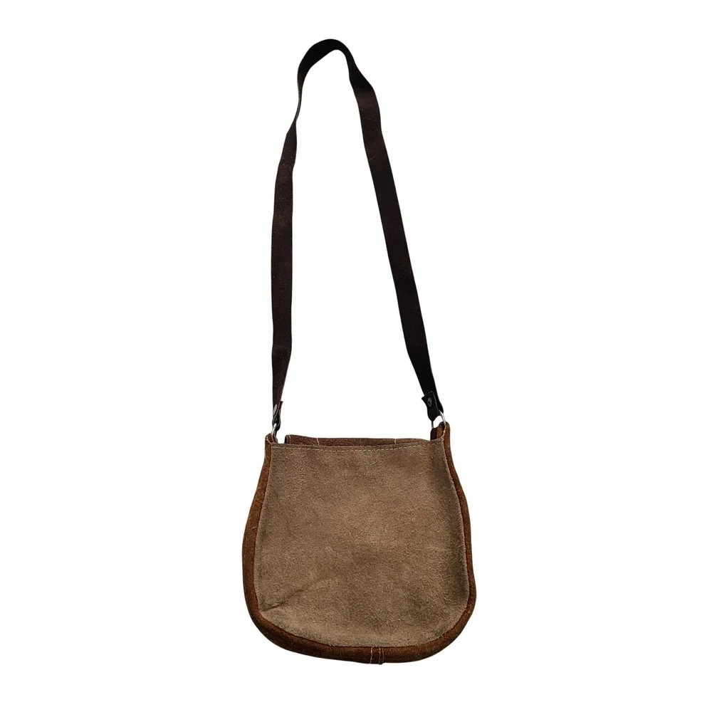 Vintage Brown Leather Hand Crafted Purse Bag Mini Hippie Retro‎ Hobo